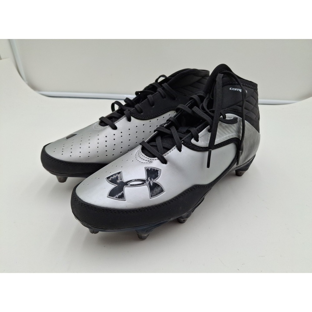 Under Armour Nitro Icon MID Black Silver Football Shoes Detachable Cleats, Sz:9